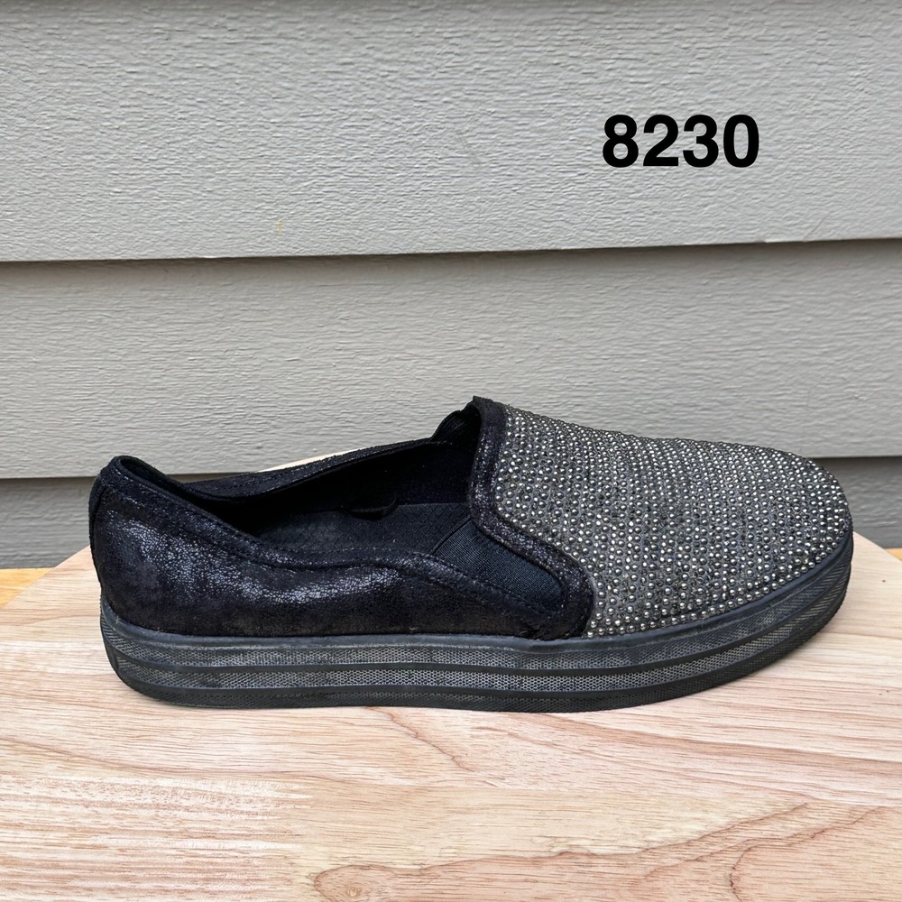 Skechers Womens 7.5 Black Rhinestone Slip On Platform Sneaker Memory Foam 801